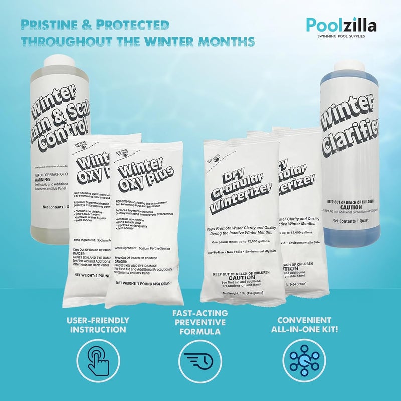 Poolzilla 24,000 Gallon Winterizing Kit, Closing Kit for Above and In-Ground Pools, Includes 1 Qt. Winter Clarifier, 1 Qt. Winter Control, 2 Lbs Winter Shock, 2 Lbs Winterizer - Image 2